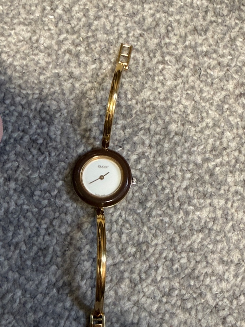 Gucci Gold Bangle Watch with Brown Bezel and Blue, Red, Green, Pink, Black Rings - Picture 2 of 5